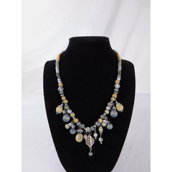 Vintage Handmade Beaded Necklace Silver Tone Dangle Boho Unique Statement Jewelr - Picture 1 of 6